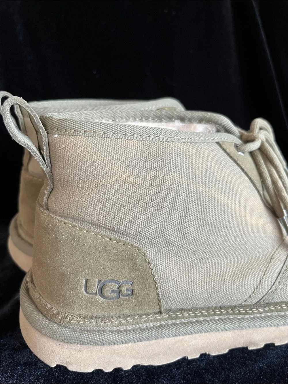 UGG MOSS GREEN NEUMEL CANVAS SHEEP WOOL ANKLE BOOTS, DISTRESSED MEN US 11